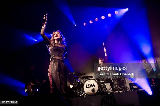 German singer Lina Larissa Strahl performs live on stage during a concert at the Columbiahalle on March 18, 2018 in Berlin, Germany.