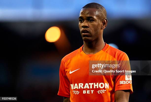 Diego Rolan of Malaga CF looks on during the La Liga match between Celta de Vigo and Malaga at Balaidos Stadium on March 18, 2018 in Vigo, Spain.