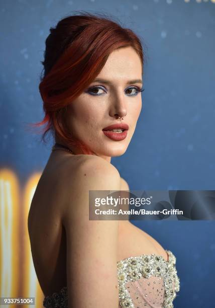 Actress Bella Thorne attends Global Road Entertainment's world premiere of 'Midnight Sun' at ArcLight Hollywood on March 15, 2018 in Hollywood,...