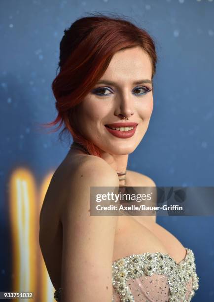 Actress Bella Thorne attends Global Road Entertainment's world premiere of 'Midnight Sun' at ArcLight Hollywood on March 15, 2018 in Hollywood,...