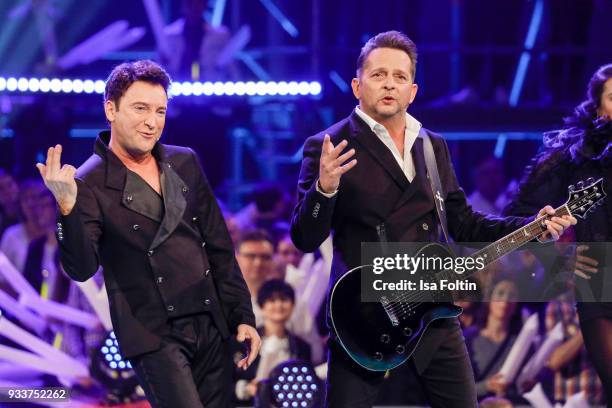 Freddy Maerz and Martin Hein alias duo Fantasy during the tv show 'Heimlich! Die grosse Schlager-Ueberraschung' on March 17, 2018 in Munich, Germany.