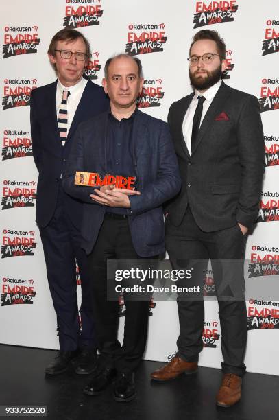 Kevin Loader, Armando Iannucci and Peter Fellows winners of Best Comedy for 'Death of Stalin' pose in the winners room at the Rakuten TV EMPIRE...