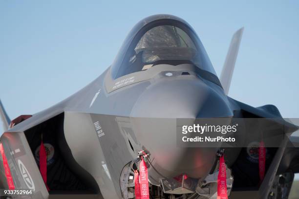 Air Force F-35 Lightning II fighter jet on static display during at Luke Air Force Base near Phoenix, Arizona on Saturday, March 17, 2018.