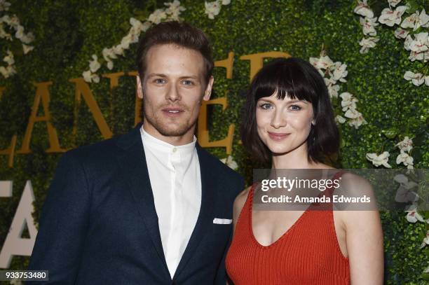 Actor Sam Heughan and actress Caitriona Balfe arrive at Starz's "Outlander" FYC Special Screening and Panel at the Linwood Dunn Theater at the...