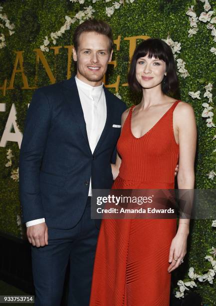 Actor Sam Heughan and actress Caitriona Balfe arrive at Starz's "Outlander" FYC Special Screening and Panel at the Linwood Dunn Theater at the...