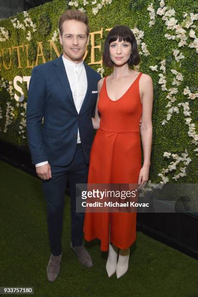 Sam Heughan and Caitriona Balfe attend the STARZ Outlander FYC Event at Linwood Dunn Theater on March 18, 2018 in Los Angeles, California.