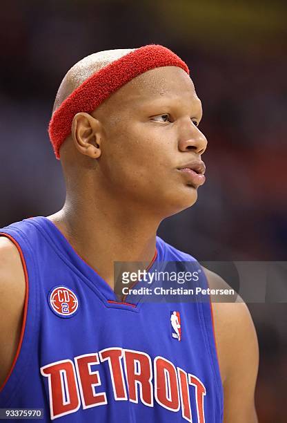 Charlie Villanueva of the Detroit Pistons during the NBA game against the Phoenix Suns at US Airways Center on November 22, 2009 in Phoenix, Arizona....