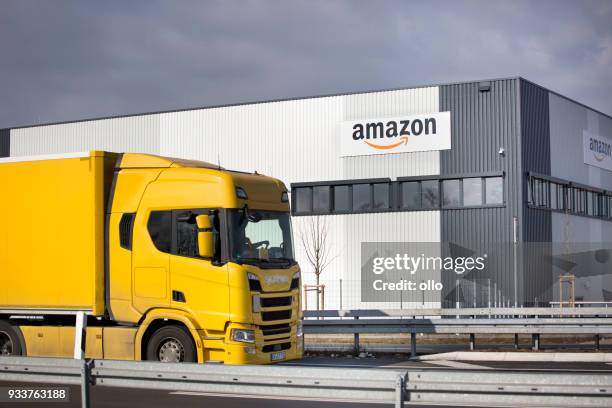 logistics center of amazon in raunheim-moenchhof, germany - amazon warehouse stock pictures, royalty-free photos & images