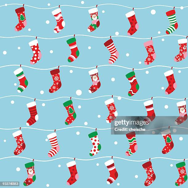 seamless christmas stocking background - washing line stock illustrations