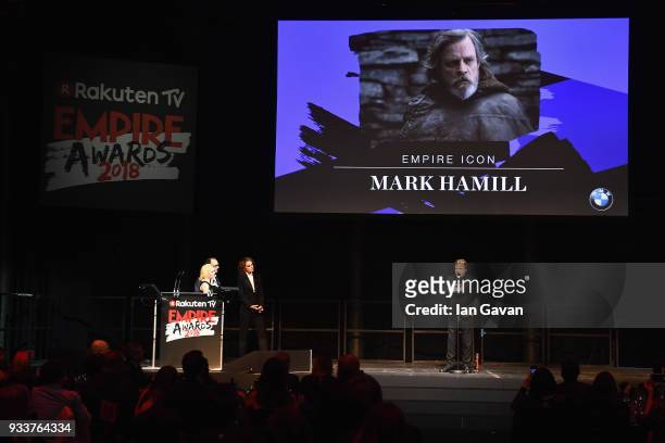 Actor Mark Hamill wins the EMPIRE Icon award during the Rakuten TV EMPIRE Awards 2018 at The Roundhouse on March 18, 2018 in London, England.