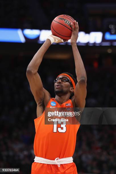 Paschal Chukwu of the Syracuse Orange shoots a free throw during the second half against the Michigan State Spartans in the second round of the 2018...