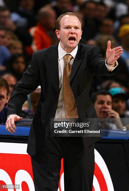 Head coach Lawrence Frank of the New Jersey Nets reacts to a call against the Denver Nuggets on November 24, 2009 at the Pepsi Center in Denver,...