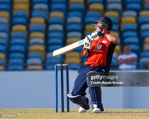 Steven Mullaney of North hits 4 during the ECB North v South Series match One at Kensington Oval on March 18, 2018 in Bridgetown, Barbados.