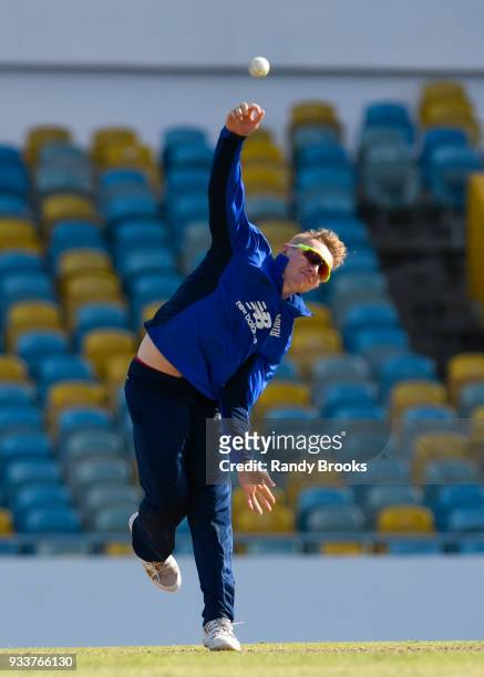 Dominic Bess of South bowling during the ECB North v South Series match One at Kensington Oval on March 18, 2018 in Bridgetown, Barbados.