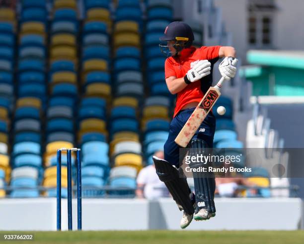 Alex Davies of North takes evasive action during the ECB North v South Series match One at Kensington Oval on March 18, 2018 in Bridgetown, Barbados.