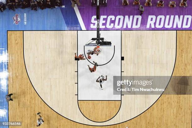 Nick Ward of the Michigan State Spartans goes up for a layup in the second round of the 2018 NCAA Photos via Getty Images Men's Basketball Tournament...