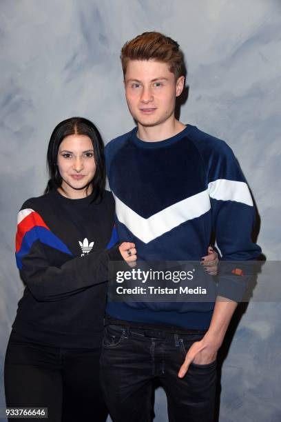 Felix von der Laden and his girlfriend Katrin Kammler during the TV show 'Klein gegen Gross' on March 18, 2018 in Berlin, Germany.