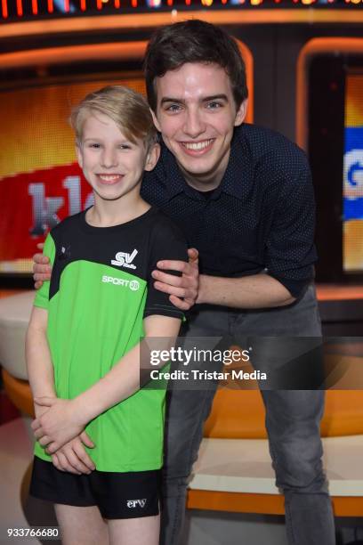 Maximilian Braun and his brother Anton Bulka during the TV show 'Klein gegen Gross' on March 18, 2018 in Berlin, Germany.