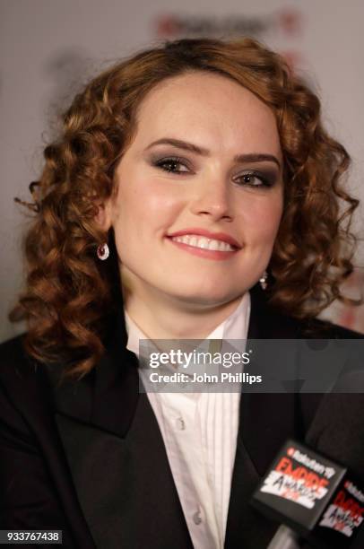 Actress Daisy Ridley is interviewed in the winners room at the Rakuten TV EMPIRE Awards 2018 at The Roundhouse on March 18, 2018 in London, England.