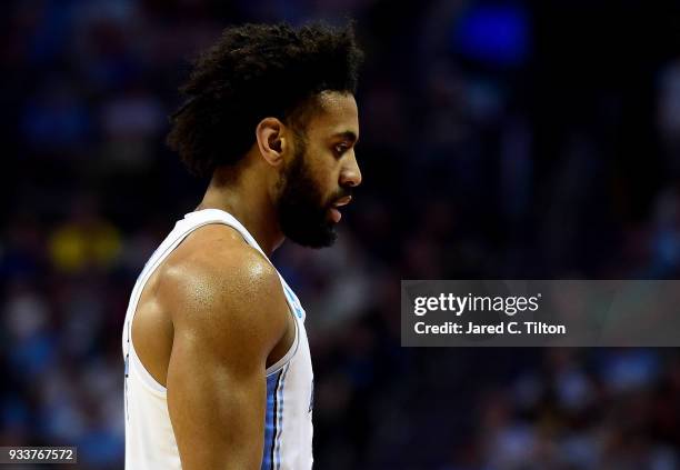 Joel Berry II of the North Carolina Tar Heels leaves the floor against the Texas A&M Aggies during the second round of the 2018 NCAA Men's Basketball...