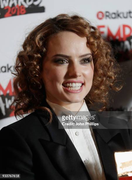 Actress Daisy Ridley is interviewed in the winners room at the Rakuten TV EMPIRE Awards 2018 at The Roundhouse on March 18, 2018 in London, England.