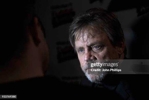 Mark Hamill, winner of the Empire Icon award, is interviewed in the winners room at the Rakuten TV EMPIRE Awards 2018 at The Roundhouse on March 18,...