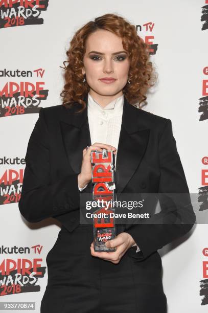 Daisy Ridley poses in the winners room at the Rakuten TV EMPIRE Awards 2018 at The Roundhouse on March 18, 2018 in London, England.