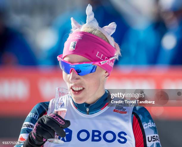 Kikkan Randal of USA after Ladies 10.0 km Pursuit Free at Lugnet Stadium on March 18, 2018 in Falun, Sweden.