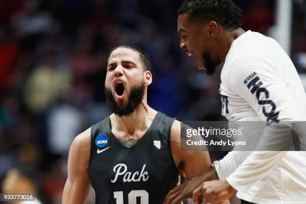 Caleb Martin of the Nevada Wolf Pack celebrates against the Cincinnati Bearcats during the second half in the second round of the 2018 Men's NCAA...