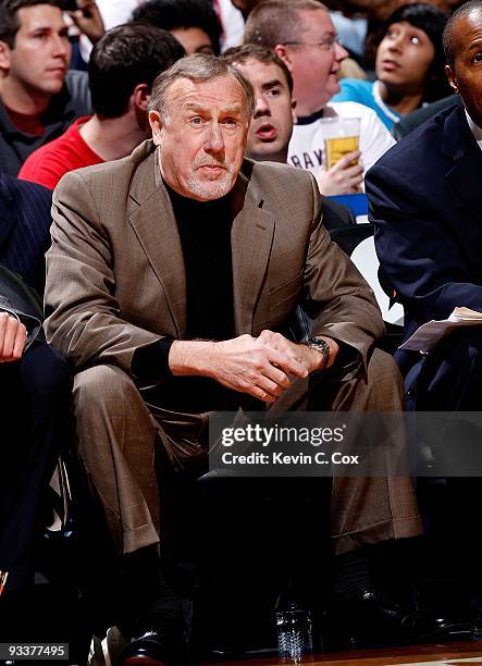 Head coach Rick Adelman of the Houston Rockets looks on from the bench during the game against the Atlanta Hawks at Philips Arena on November 20,...