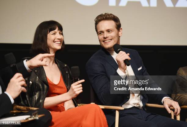 Actress Caitriona Balfe and actor Sam Heughan attend Starz's "Outlander" FYC Special Screening and Panel at the Linwood Dunn Theater at the Pickford...