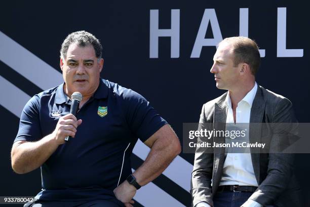 Mal Meninga speaks during the Rugby League Hall of Fame and Immortals Announcement at Sydney Cricket Ground on March 19, 2018 in Sydney, Australia.