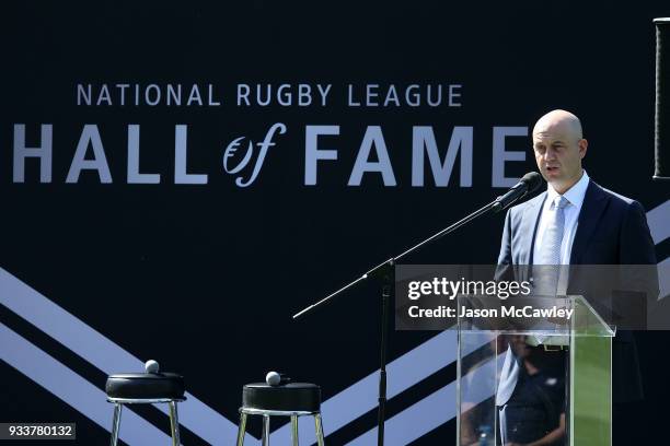 Chief Executive Todd Greenberg speaks during the Rugby League Hall of Fame and Immortals Announcement at Sydney Cricket Ground on March 19, 2018 in...