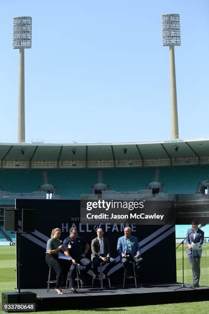 Yvonne Sampson, Mal Meninga, Darren Lockyer, Wally Lewis and Ben Ikon during the Rugby League Hall of Fame and Immortals Announcement at Sydney...