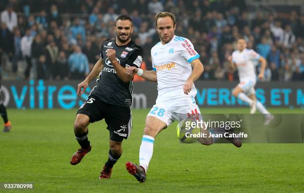 Jeremy Morel of Lyon, Valere Germain of OM during the French Ligue 1 match between Olympique de Marseille OM and Olympique Lyonnais OL at Stade...