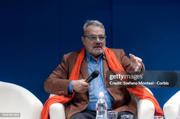 Oliviero Toscani during a conference at Tempo di Libri, International Fair of Publishing on March 11 2018 in Milan, Italy.