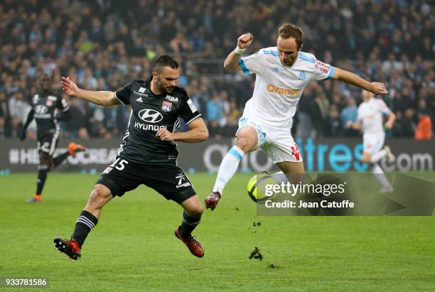 Jeremy Morel of Lyon, Valere Germain of OM during the French Ligue 1 match between Olympique de Marseille OM and Olympique Lyonnais OL at Stade...