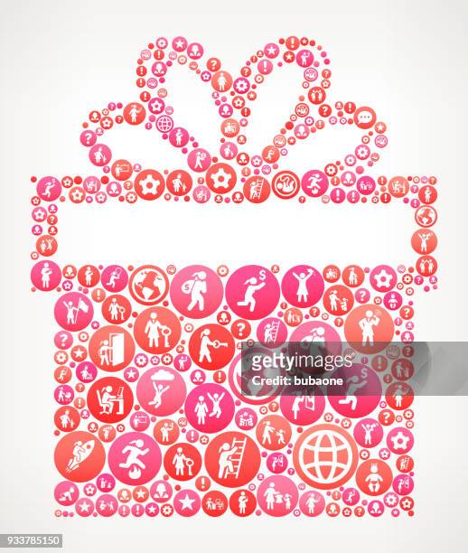 stockillustraties, clipart, cartoons en iconen met geschenk box vrouwen girl power iconen vector achtergrond - gift guide