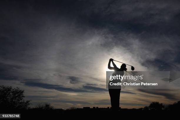 Brittany Lincicome plays a tee shot on the 18th hole during the final round of the Bank Of Hope Founders Cup at Wildfire Golf Club on March 18, 2018...