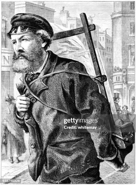 nineteenth century glazier going to work - glazier glass stock illustrations