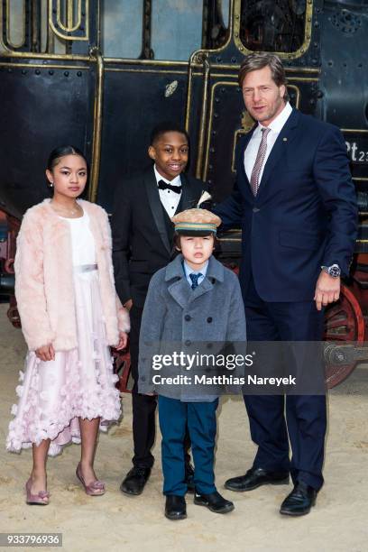 Henning Baum, Solomon Gordon, Leighanne Esperanzate and Eden Gough attend the world premiere of 'Jim Knopf und Lukas der Lokomotivfuehrer' at...