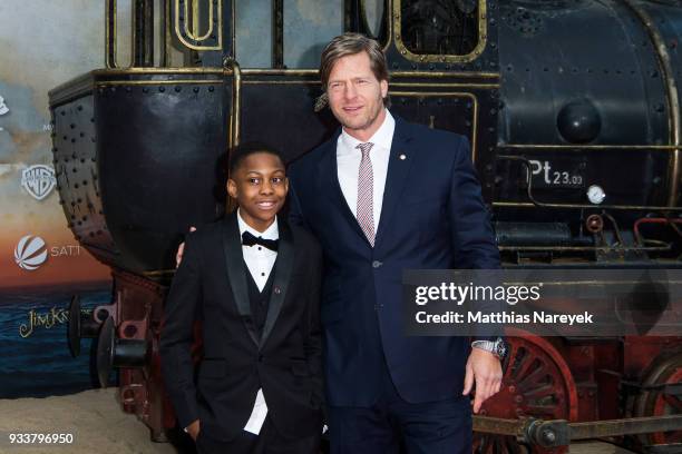 Henning Baum and Solomon Gordon attend the world premiere of 'Jim Knopf und Lukas der Lokomotivfuehrer' at CineStar on March 18, 2018 in Berlin,...