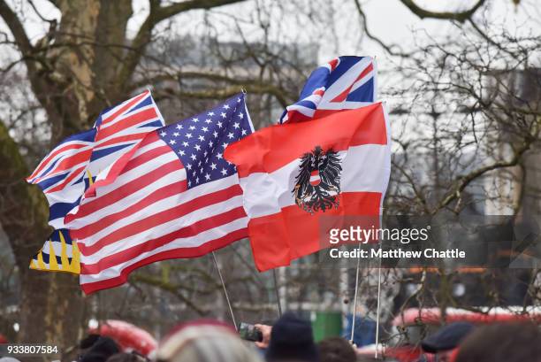 Counter group seen around the talk at Speakers Corner by Tommy Robinson on March 18, 2018 in London, England. PHOTOGRAPH BY Matthew Chattle / Future...