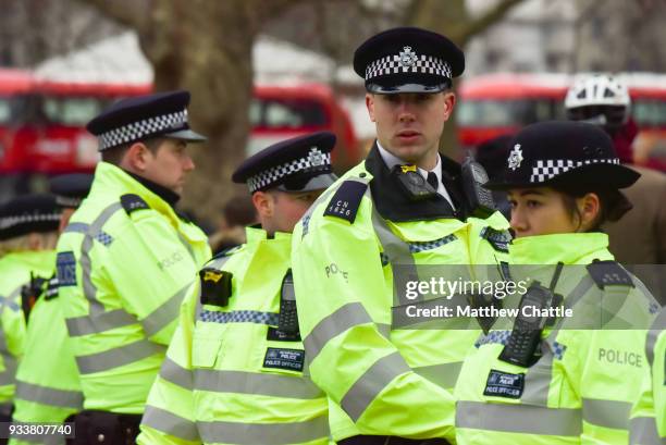 Counter group seen around the talk at Speakers Corner by Tommy Robinson on March 18, 2018 in London, England. PHOTOGRAPH BY Matthew Chattle / Future...