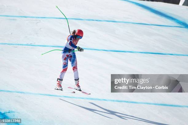 Petra Vlhova of Slovakia in action during the Alpine Skiing - Ladies' Alpine Combined Downhill at Jeongseon Alpine Centre on February 22, 2018 in...