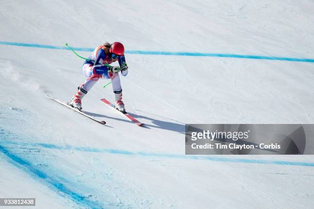 Petra Vlhova of Slovakia in action during the Alpine Skiing - Ladies' Alpine Combined Downhill at Jeongseon Alpine Centre on February 22, 2018 in...