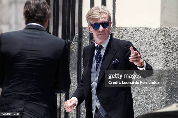 Prince Ernst August of Hanover gestures during the wedding of his son Prince Christian of Hanover to Alessandra de Osma at Basilica San Pedro on...