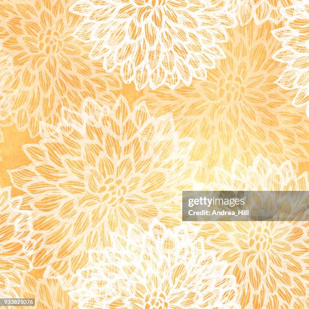 ilustraciones, imágenes clip art, dibujos animados e iconos de stock de patrón transparente de vector de dalhia - dibujo con acuarela textura de la tinta - chrysanthemum