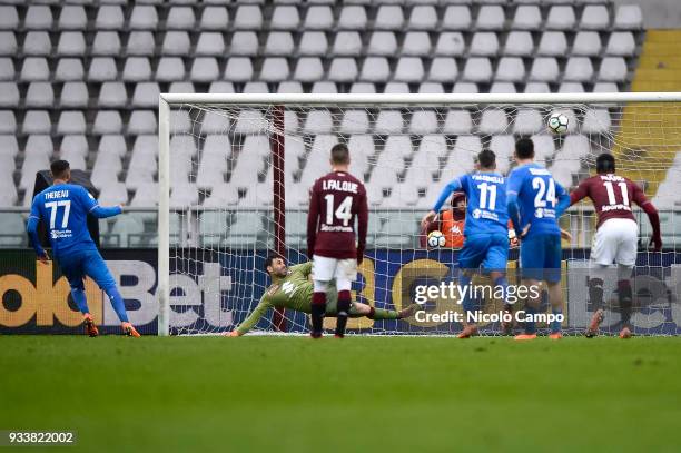 Cyril Thereau of ACF Fiorentina scores a goal on penalty kick during the Serie A football match between Torino FC and ACF Fiorentina. ACF Fiorentina...