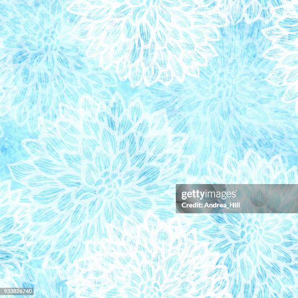 dalhia seamless vector pattern - ink drawing with watercolor texture - leaf veins stock illustrations